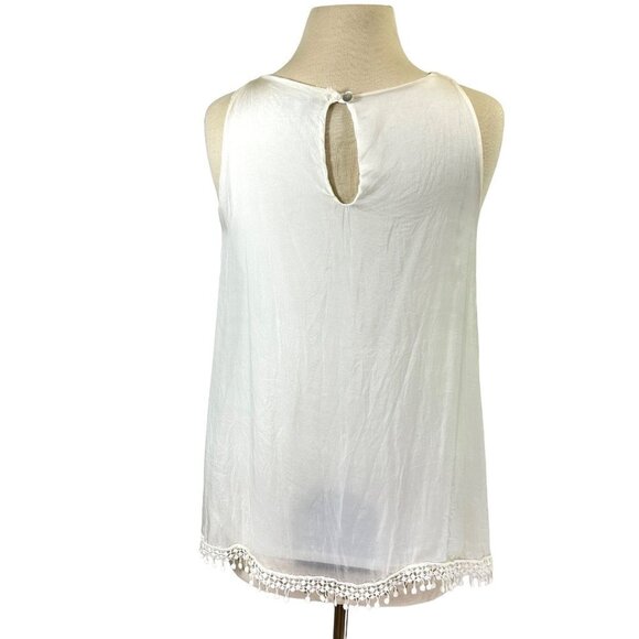 Via Signoria Womens Silk Blouse Medium Ivory Sleeveless Crochet Soft Chiffon - Picture 3 of 7